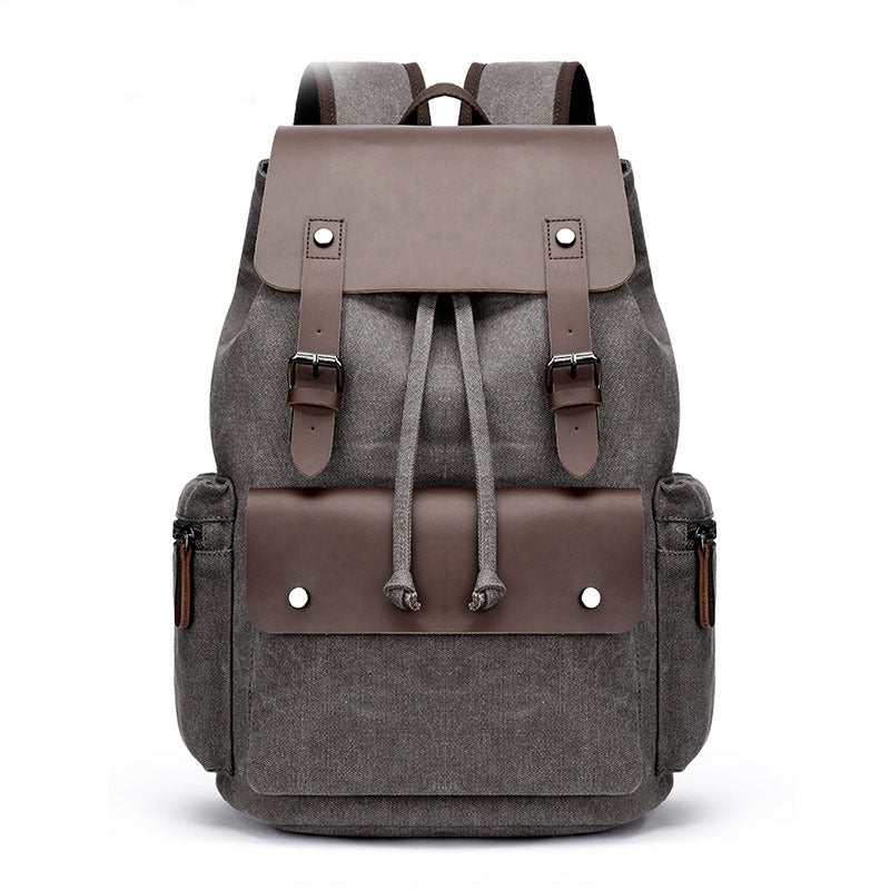 Dahlia Casual Canvas Backpack Men's Business Laptop Bag With Buckle Drawstring Design