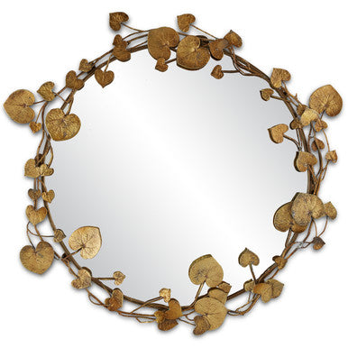 Currey & Co. Vinna Round Brass Leaves Mirror 1000-0116