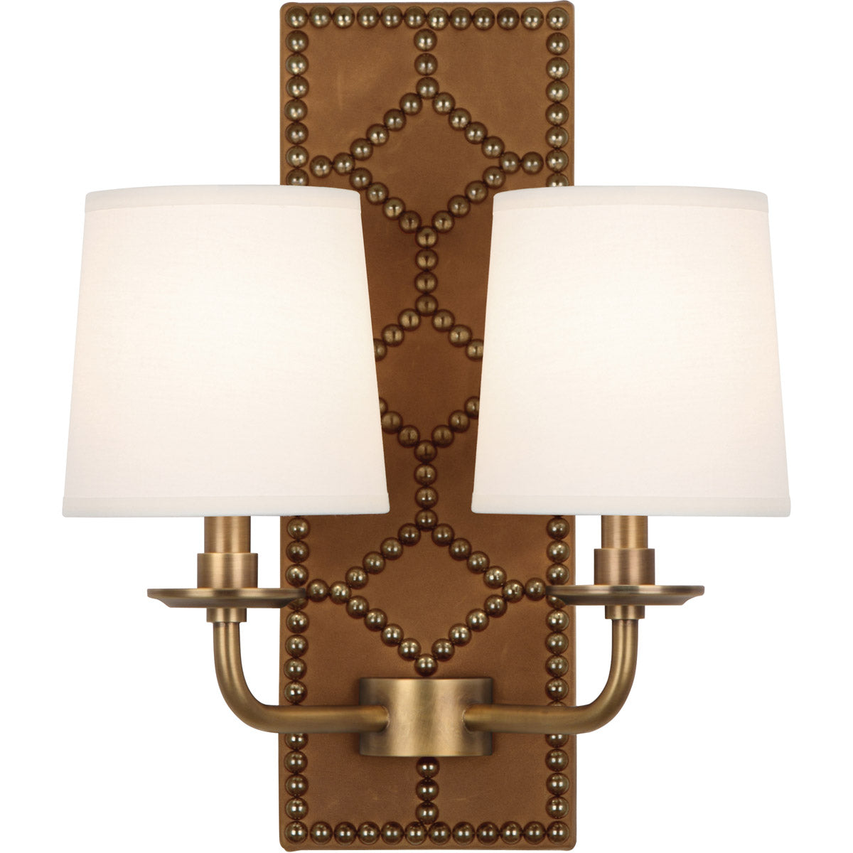 Robert Abbey  Williamsburg Williamsburg Lightfoot Wall Sconce in Backplate Upholstered in English Ochre Leather with Nailhead Detail and Aged Brass Accents 1030