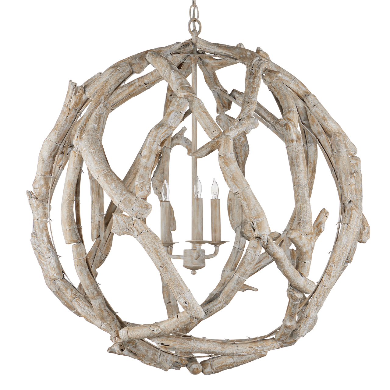 Currey & Co. Driftwood Whitewash Orb Chandelier 9000-1133