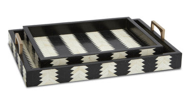 Currey & Co. Arrow Black & White Tray Set of 2 1200-0451