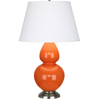 Robert Abbey  Pumpkin Double Gourd Table Lamp in Pumpkin Glazed Ceramic with Antique Silver Finished Accents 1675X