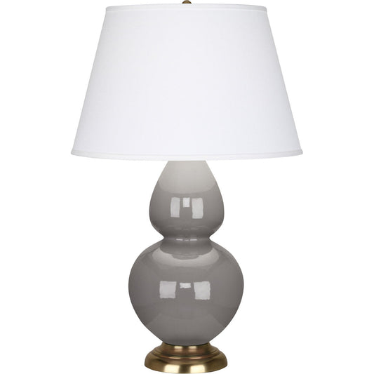 Robert Abbey  Smokey Taupe Double Gourd Table Lamp in Smoky Taupe Glazed Ceramic with Antique Natural Brass Finished Accents 1748X