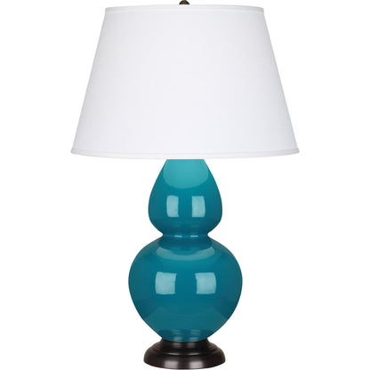 Robert Abbey  Peacock Double Gourd Table Lamp in Peacock Glazed Ceramic with Deep Patina Bronze Finished Accents 1752X