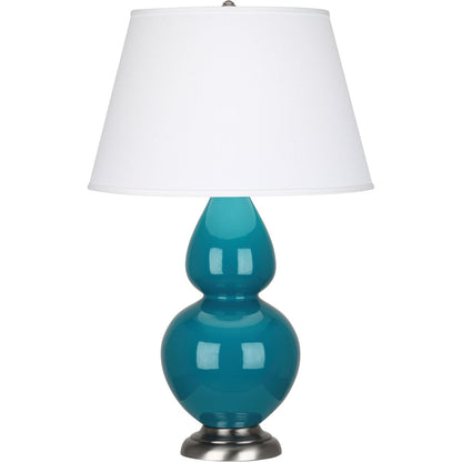 Robert Abbey  Peacock Double Gourd Table Lamp in Peacock Glazed Ceramic with Antique Silver Finished Accents 1753X