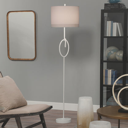 Jamie Young Knot Floor Lamp in White Gesso with Wide Oval Shade in Off White Linen 1KNOT-FLWH