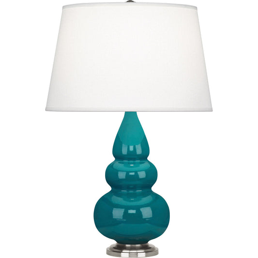 Robert Abbey  Peacock Small Triple Gourd Accent Lamp in Peacock Glazed Ceramic with Antique Silver Finished Accents 293X