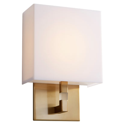 Oxygen Lighting Chameleon Sconce in Aged Brass w/ Matte White Acrylic 3-521-40