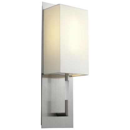 Oxygen Lighting Epoch Sconce in Satin Nickel w/ White Linen 3-564-124