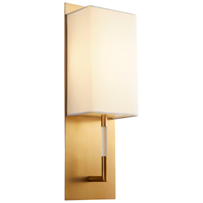 Oxygen Lighting Epoch Sconce in Aged Brass w/ White Linen 3-564-140