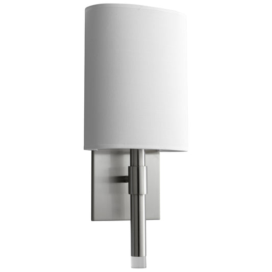 Oxygen Lighting Beacon Sconce in Satin Nickel w/ White Linen 3-587-124