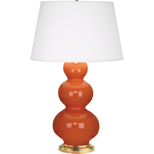 Robert Abbey  Pumpkin Triple Gourd Table Lamp in Pumpkin Glazed Ceramic with Antique Natural Brass Finished Accents 312X