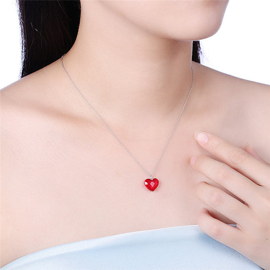 S925 Red Heart Necklace Clavicle Chain