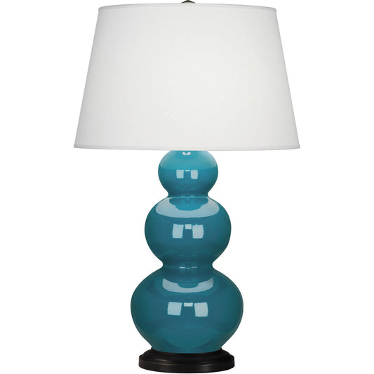 Robert Abbey  Peacock Triple Gourd Table Lamp in Peacock Glazed Ceramic with Deep Patina Bronze Finished Accents 343X