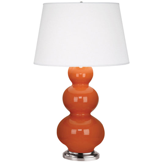 Robert Abbey  Pumpkin Triple Gourd Table Lamp in Pumpkin Glazed Ceramic with Antique Silver Finished Accents 352X