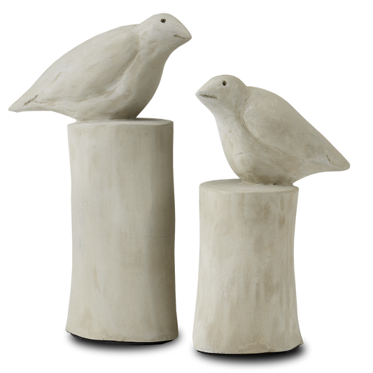 Currey & Co. 9" Concrete Birds Objet Set of 2 2200-0025