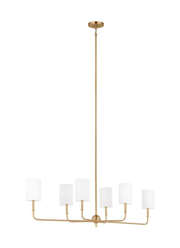 Visual Comfort Studio Studio Collection Foxdale Six Light Linear Chandelier in Satin Brass 3609306EN-848