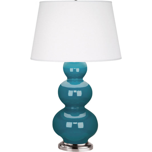 Robert Abbey  Peacock Triple Gourd Table Lamp in Peacock Glazed Ceramic with Antique Silver Finished Accents 363X