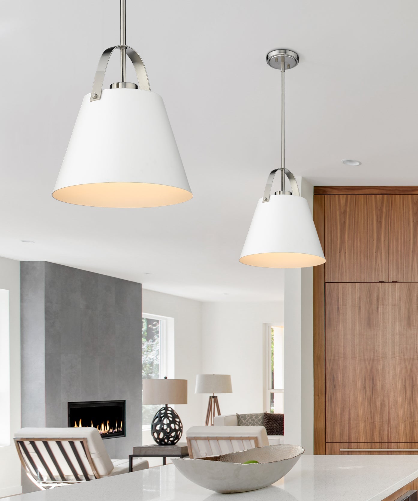 Z-Lite Z-Studio 1 Light Pendant in Matte White + Brushed Nickel 726P-MW+BN