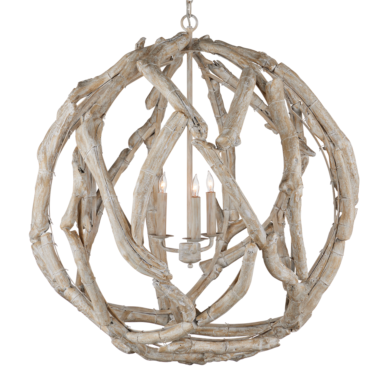 Currey & Co. Driftwood 29" Whitewash 3-Light Orb Chandelier 9000-1133