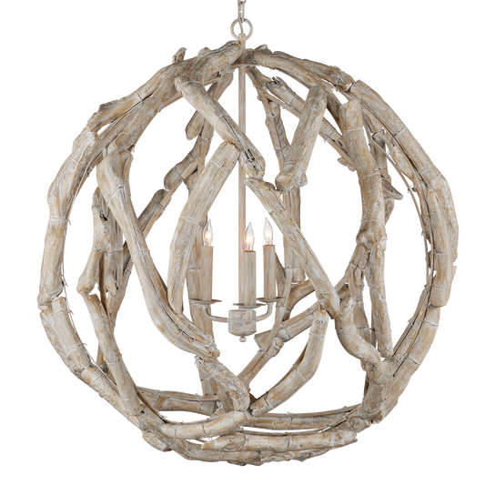 Currey & Co. Driftwood 29" Whitewash 3-Light Orb Chandelier 9000-1133