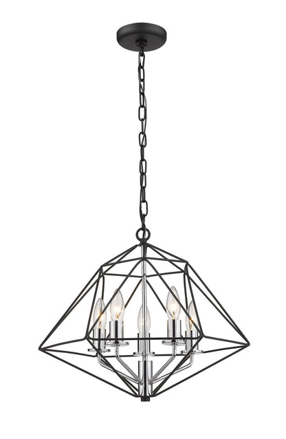 Z-Lite Geo 5 Light Chandelier in Matte Black + Chrome 918-18MB-CH