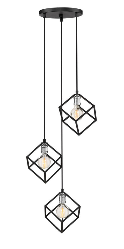 Z-Lite Vertical 3 Light Chandelier in Matte Black + Brushed Nickel 478-3MB-BN