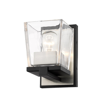 Z-Lite Bleeker Street 1 Light Wall Sconce in Matte Black + Brushed Nickel 475-1S-MB-BN