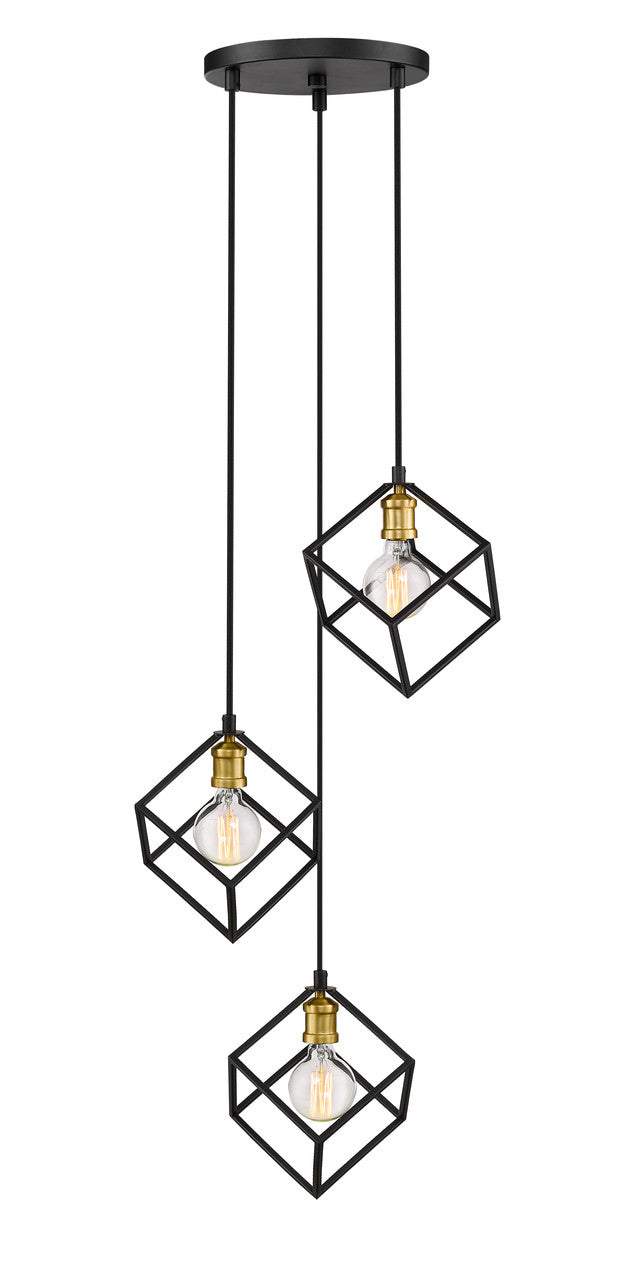 Z-Lite Vertical 3 Light Chandelier in Bronze + Olde Brass 478-3BRZ-OBR