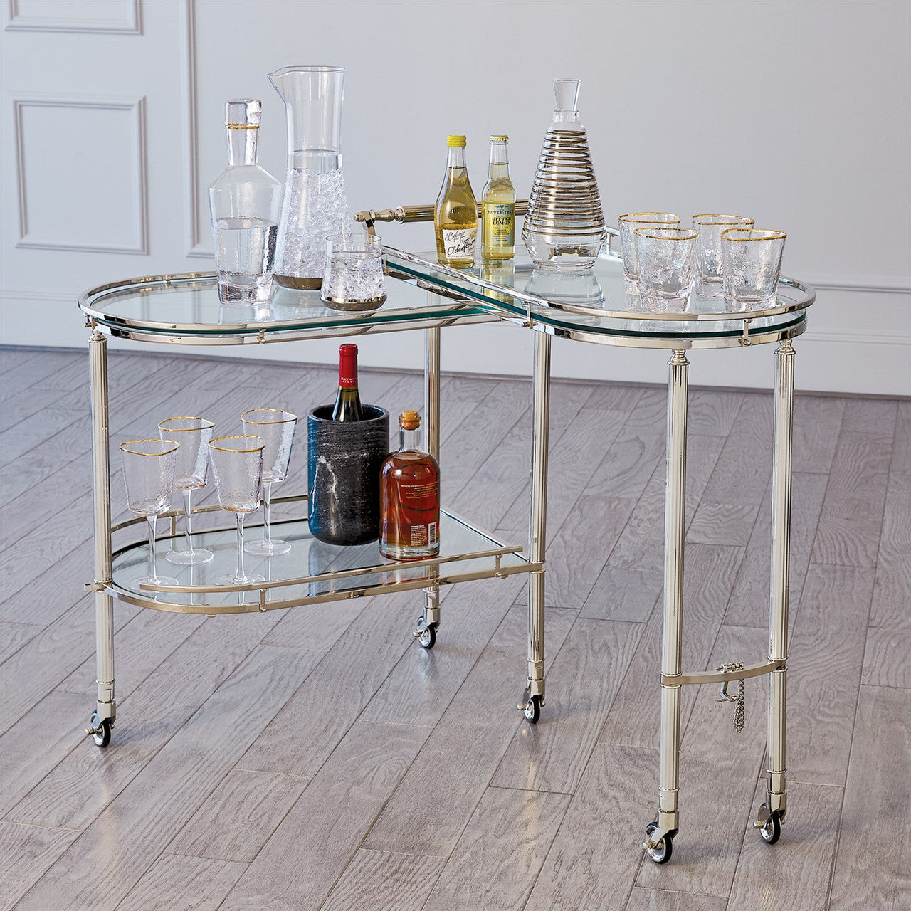 Global Views Gallery Folding Bar Cart Shiny Nickel 9.93554