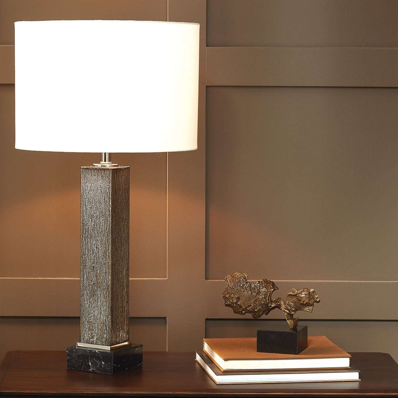 Global Views Square Column Mercury Glass Table Lamp in Nickel 8.82887