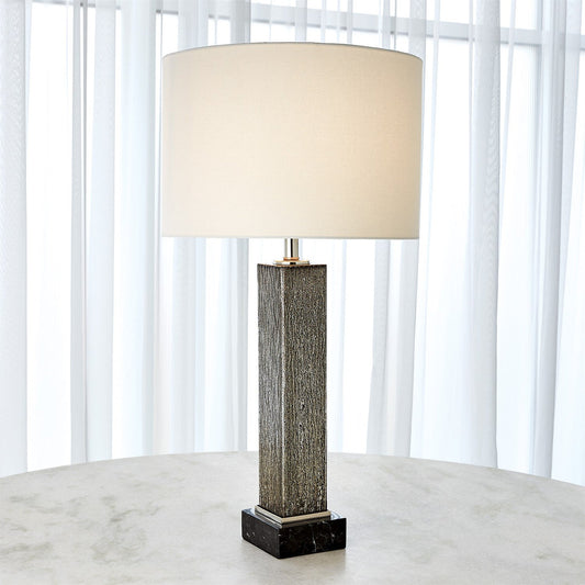 Global Views Square Column Mercury Glass Table Lamp in Nickel 8.82887