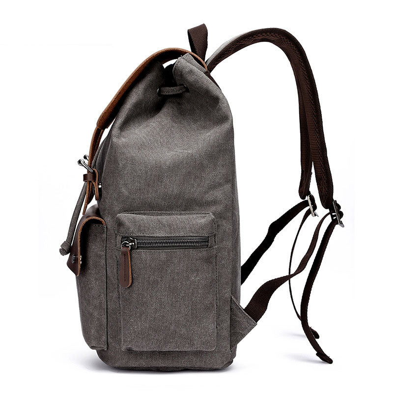 Dahlia Casual Canvas Backpack Men's Business Laptop Bag With Buckle Drawstring Design