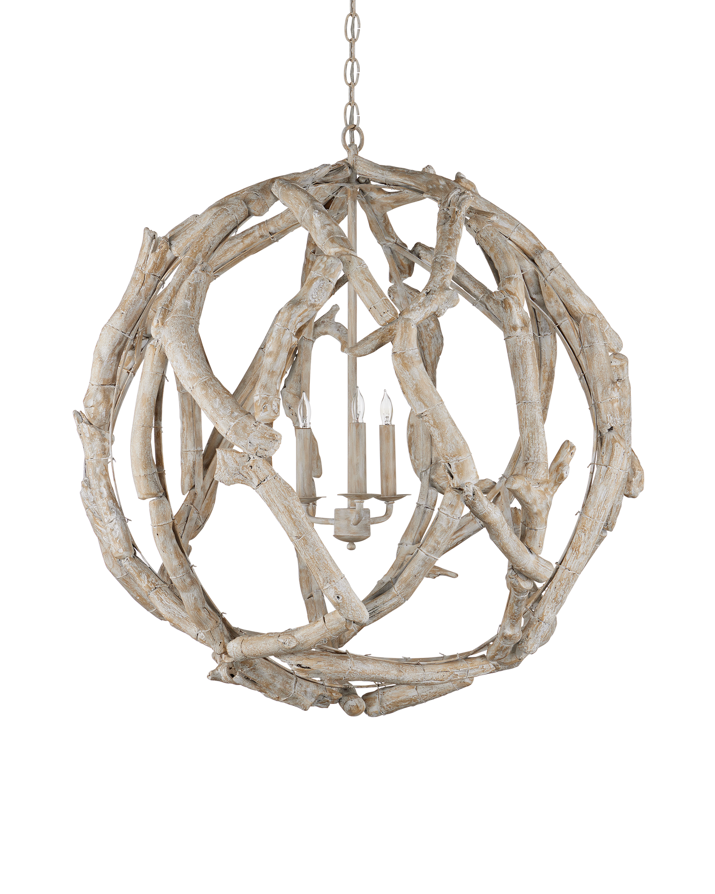 Currey & Co. Driftwood Whitewash Orb Chandelier 9000-1133