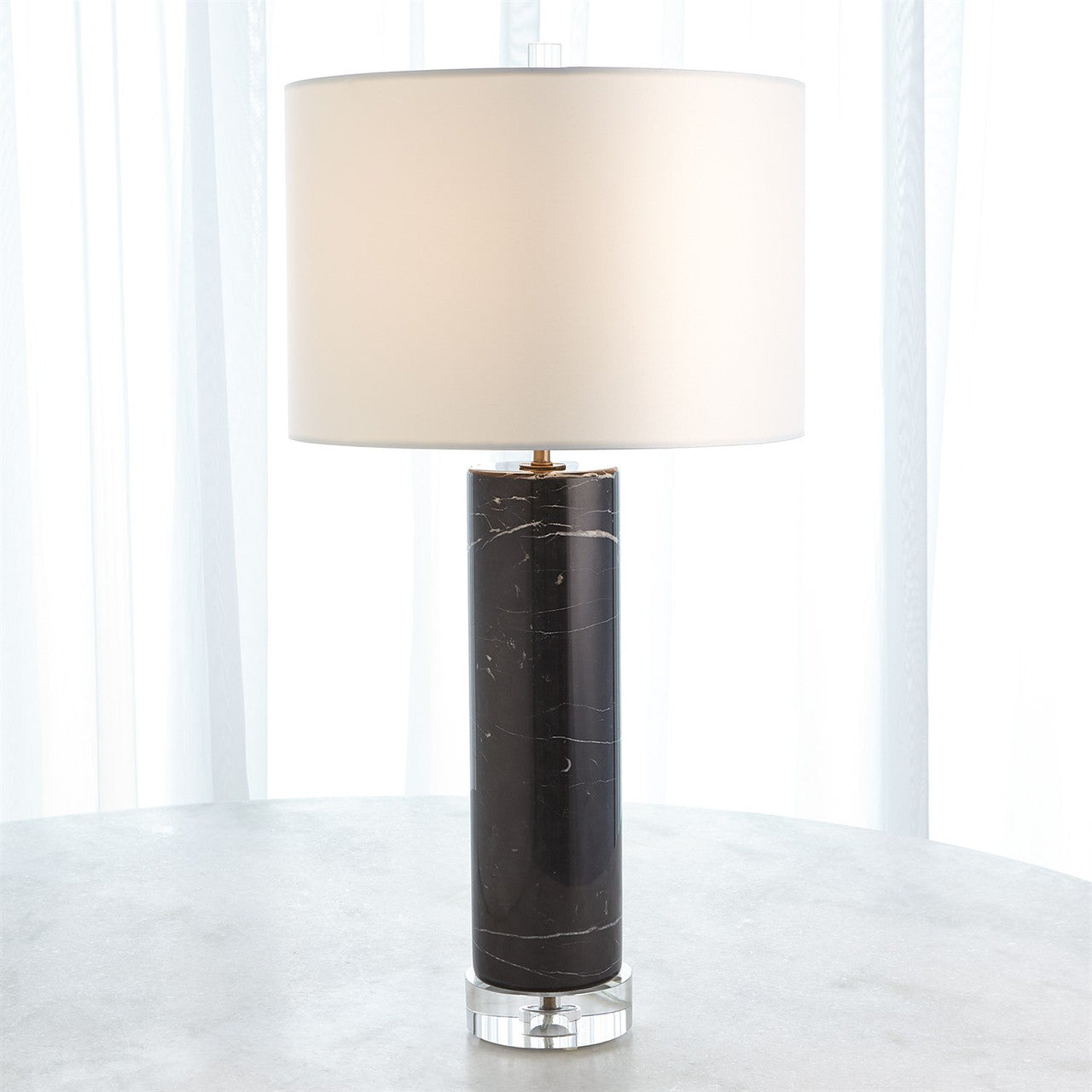 Global Views Marble Cylinder Table Lamp in Black 8.82977