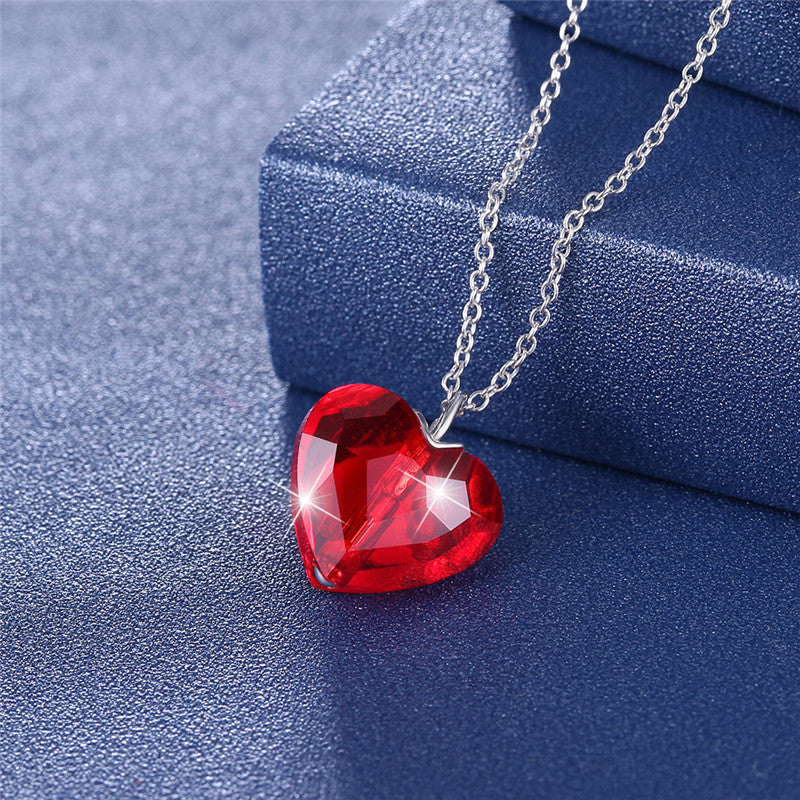 S925 Red Heart Necklace Clavicle Chain