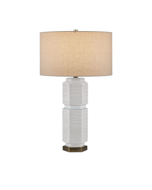 Currey & Co Glebe Table Lamp in White/Beige/Blue/Antique Brass 6000-0965