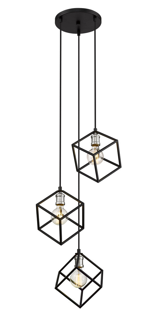 Z-Lite Vertical 3 Light Chandelier in Matte Black + Brushed Nickel 478-3MB-BN