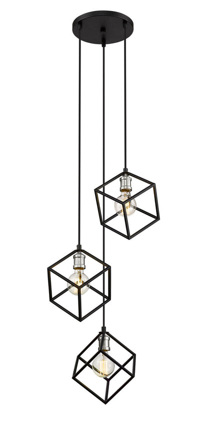 Z-Lite Vertical 3 Light Chandelier in Matte Black + Brushed Nickel 478-3MB-BN