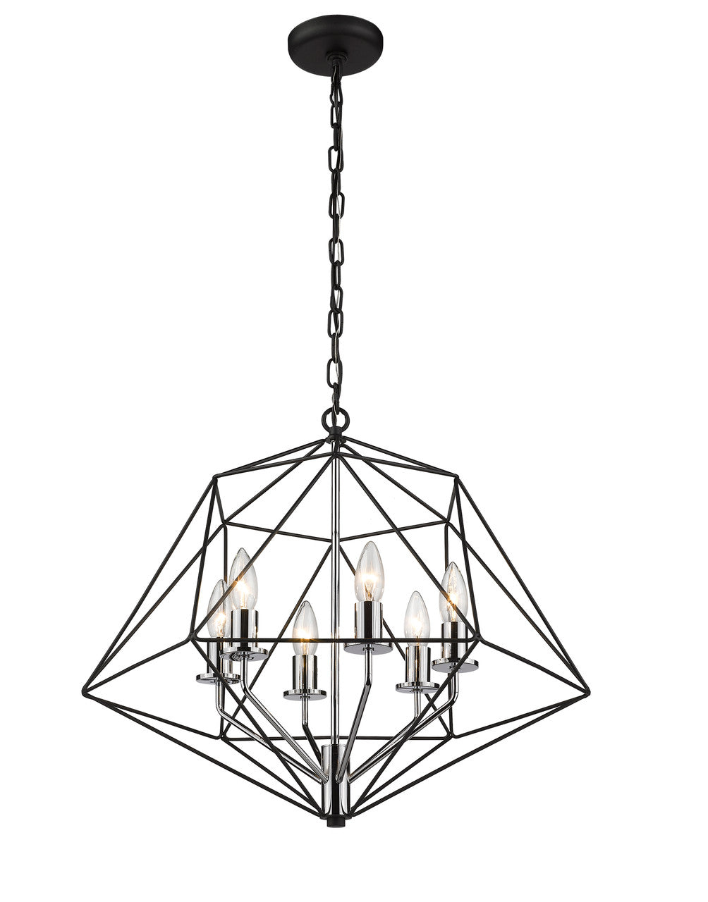 Z-Lite Geo 6 Light Chandelier in Matte Black + Chrome 918-22MB-CH