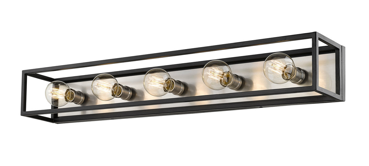 Z-Lite Kube 5 Light Vanity in Matte Black + Brushed Nickel 480-5V-MB-BN