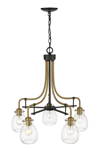 Z-Lite Kraken 5 Light Chandelier in Matte Black + Olde Brass 466-5MB-OBR