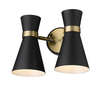 Z-Lite Soriano 2 Light Wall Sconce in Matte Black + Heritage Brass 728-2S-MB-HBR