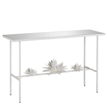 Currey & Co. 50.25" Sisalana White Wrought Iron Console Table 4000-0167