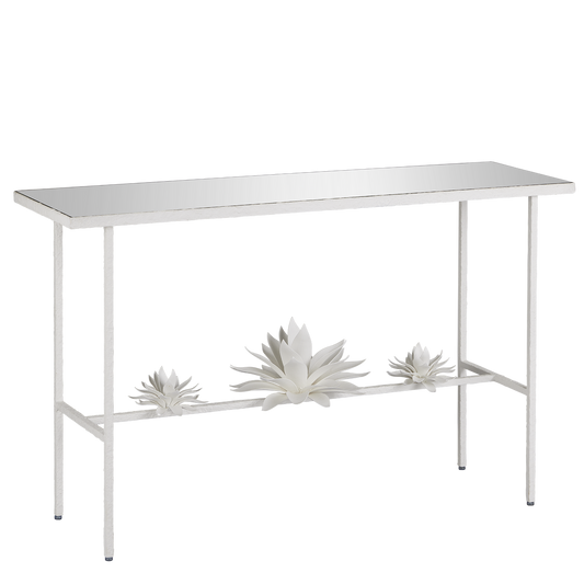 Currey & Co. 50.25" Sisalana White Wrought Iron Console Table 4000-0167