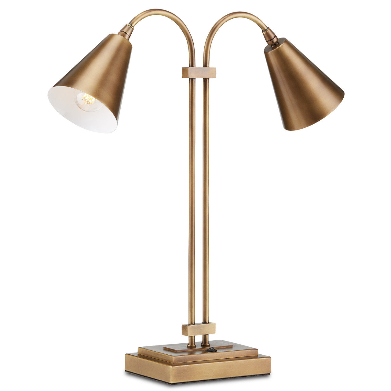 Currey & Co. Symmetry Brass Double Desk Lamp 6000-0784