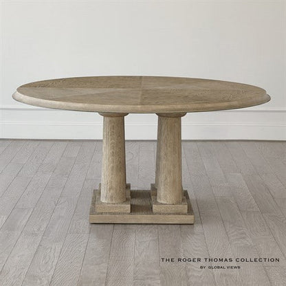 Global Views Titian Dining Table Grey Sandblasted Oak 60 inch Top The Roger Thomas Collection RT2015