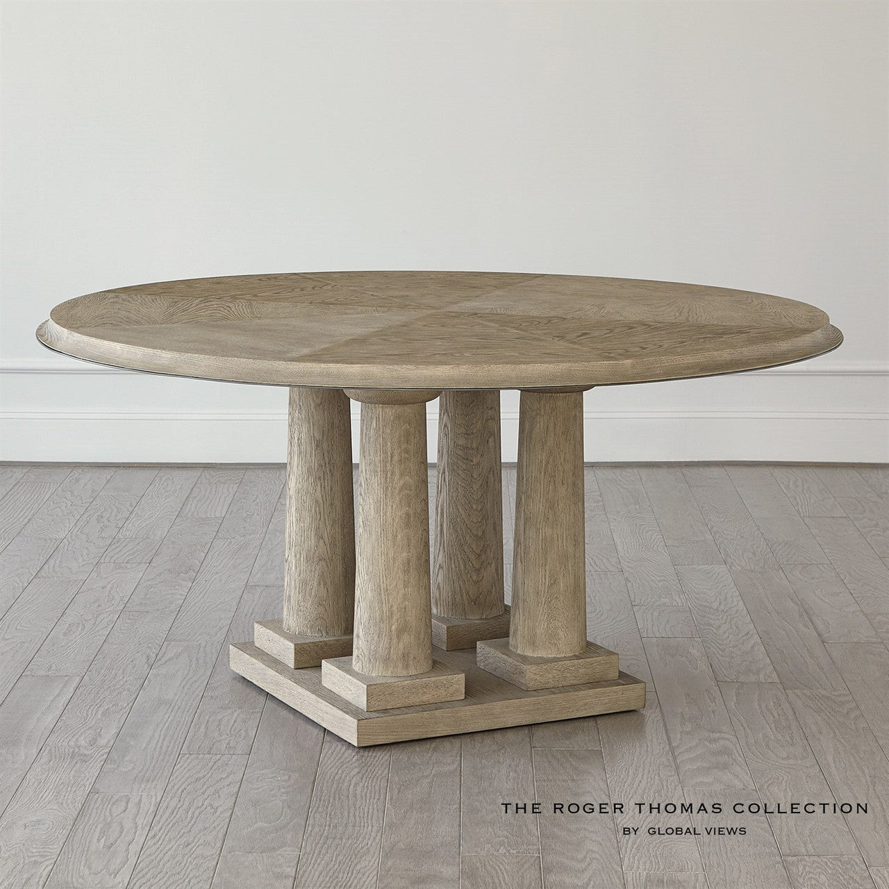 Global Views Titian Dining Table Grey Sandblasted Oak 60 inch Top The Roger Thomas Collection RT2015