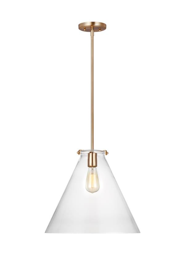 Visual Comfort Studio Thomas O'Brien Kate One Light Cone Pendant in Satin Brass 6592101-848