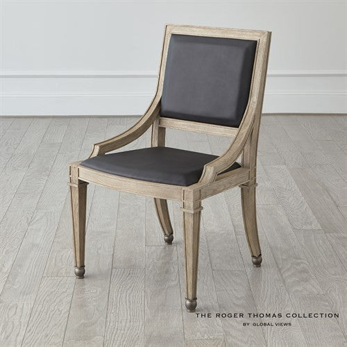 Global Views Seine Side Chair Grey with Black Leather The Roger Thomas Collection RT2011